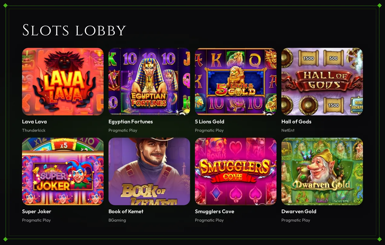 Review five slot titles.
